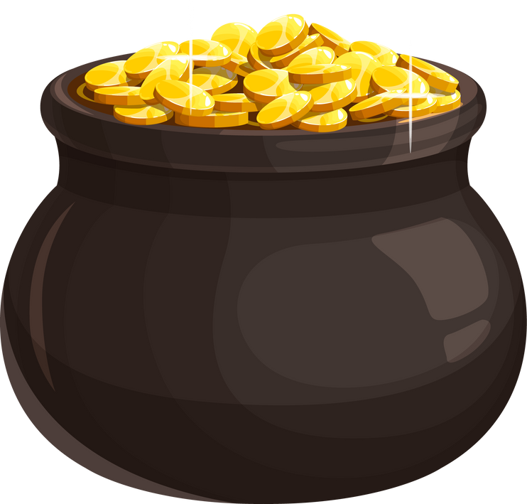 Pot with gold vector icon, leprechaun treasure