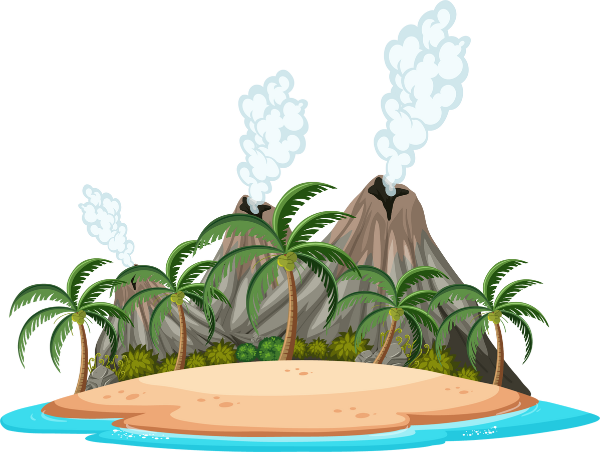 Volcano, Tropical, Island, Jungle landscape